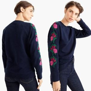 J. CREW Cotton Floral Embroidered Crewneck Sweatshirt in Navy Blue Size Small